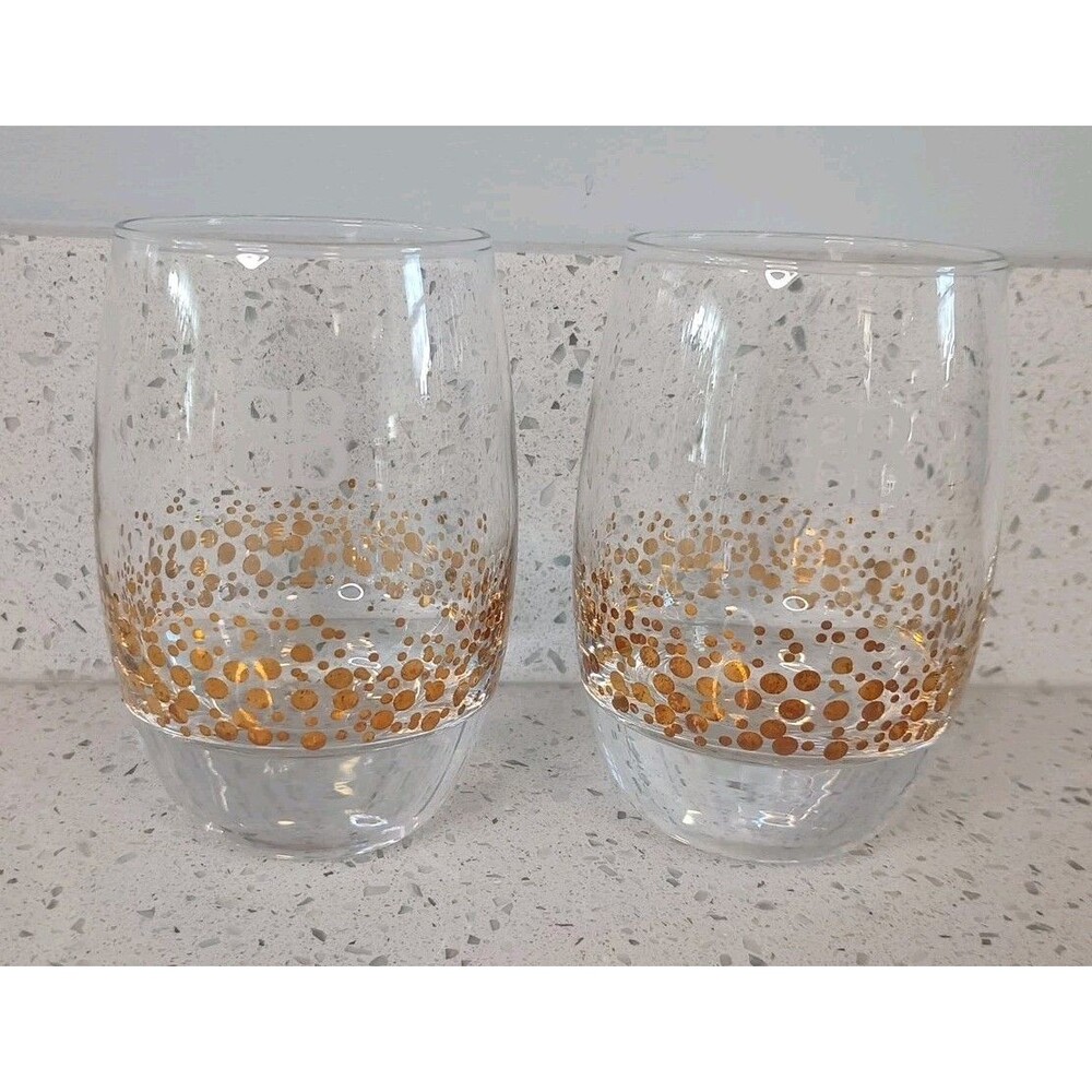 2 Baileys Irish Cream Glasses Gold Bubbles Confetti Dots Tumblers